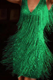 Esmée - Iridescent mini cocktail dress with tassels and glitter