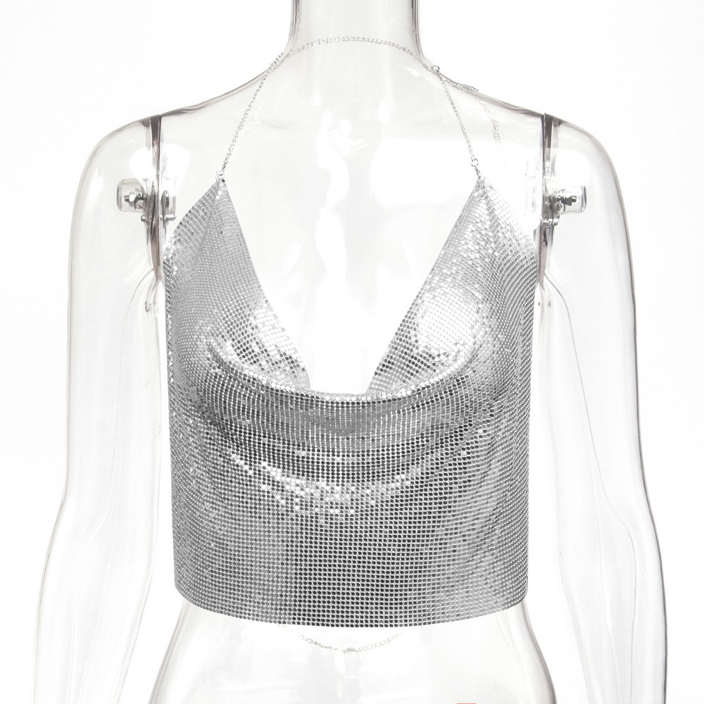 Sparkling Cropped Halter Top for Women