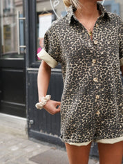 Summer Playsuit with Leopard Print and Button Closure