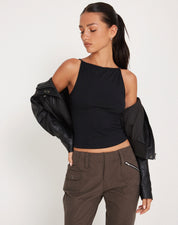 Lynn - Minimalist Black Halter Top