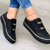 Women's Platform Sneakers with Gold Details and Laces