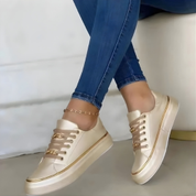 Women's Platform Sneakers with Gold Details and Laces
