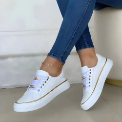 Women's Platform Sneakers with Gold Details and Laces
