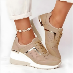 Women's Wedge Sneakers with Mesh and Metallic Details