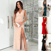 Gala Evening Maxi Dress with V-Neck and High Split for Women