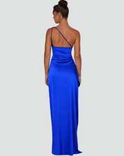 Elegant Satin One-Shoulder Maxi Evening Dress with High Slit