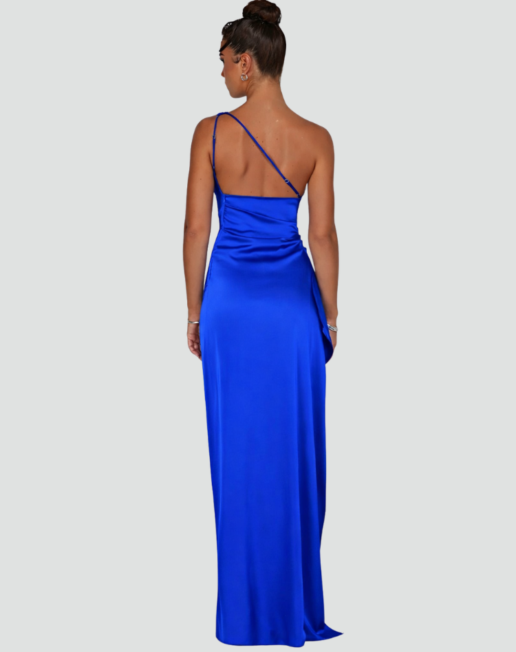 Elegant Satin One-Shoulder Maxi Evening Dress with High Slit