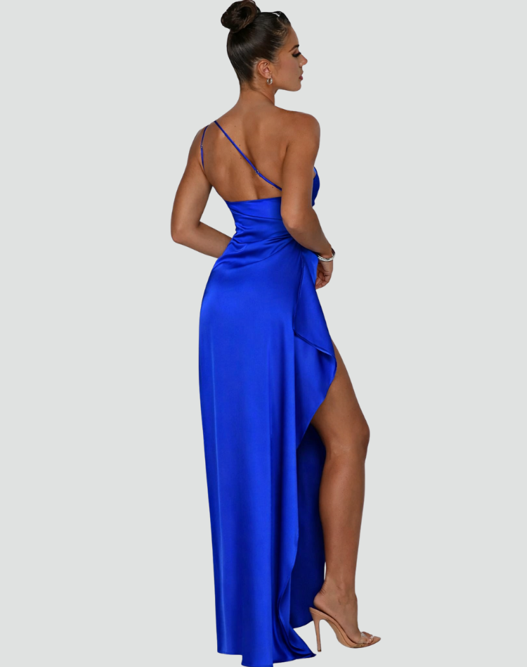 Elegant Satin One-Shoulder Maxi Evening Dress with High Slit