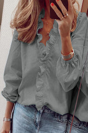 Elegant Blouse with Ruffles V-Neck Long Sleeve for Women