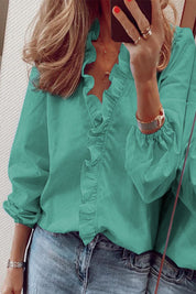 Elegant Blouse with Ruffles V-Neck Long Sleeve for Women