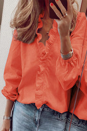 Elegant Blouse with Ruffles V-Neck Long Sleeve for Women