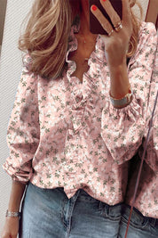 Elegant Blouse with Ruffles V-Neck Long Sleeve for Women