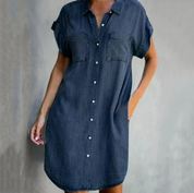 Hannah - Dress in denim look with short sleeves