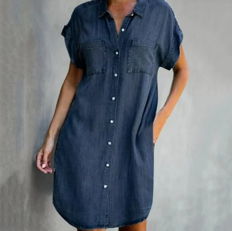 Hannah - Dress in denim look with short sleeves