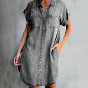 Hannah - Dress in denim look with short sleeves