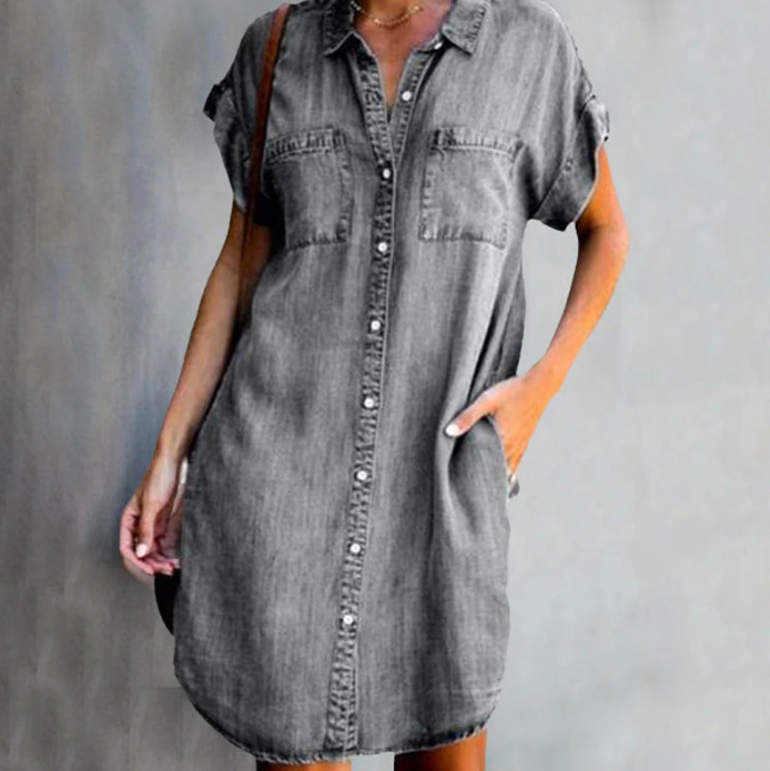 Hannah - Dress in denim look with short sleeves