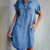 Hannah - Dress in denim look with short sleeves
