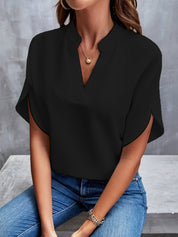 Women's Elegant Blouse with V-Neck and Short Sleeves