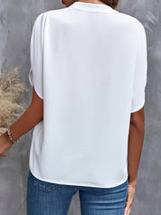 Women's Elegant Blouse with V-Neck and Short Sleeves
