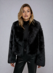 Black Faux Fur Jacket Short Style Warm and Soft for Women