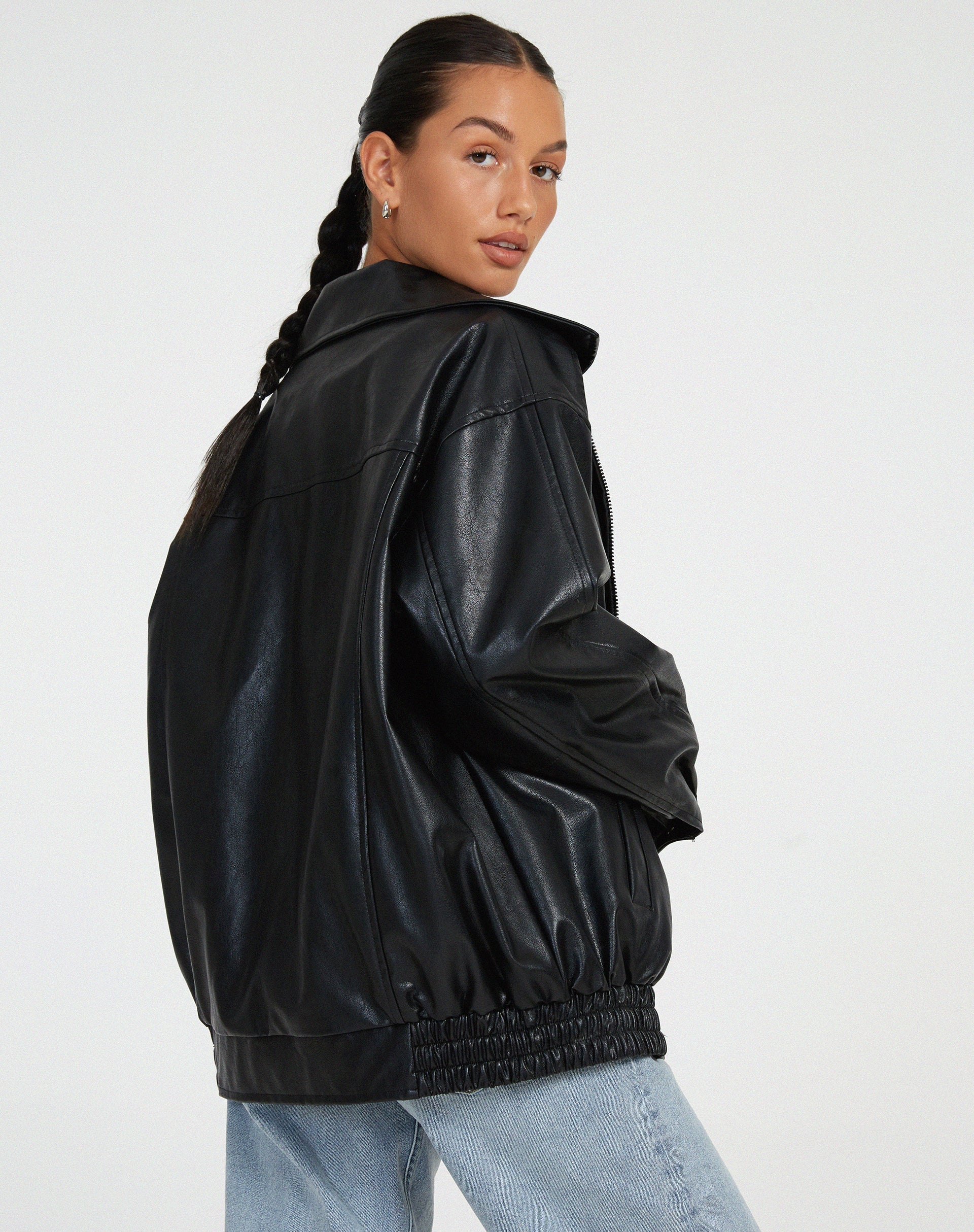 Oversized Women's Leather Jacket with Zipper