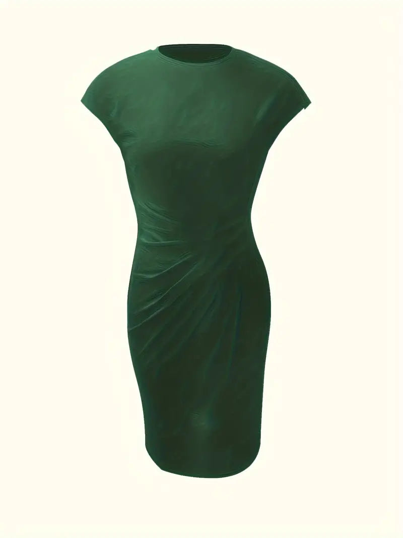 Elegant Midi Dress For Women With Round Neck And Fitted Silhouette
