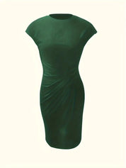 Elegant Midi Dress For Women With Round Neck And Fitted Silhouette