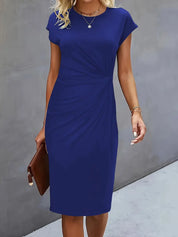 Elegant Midi Dress For Women With Round Neck And Fitted Silhouette
