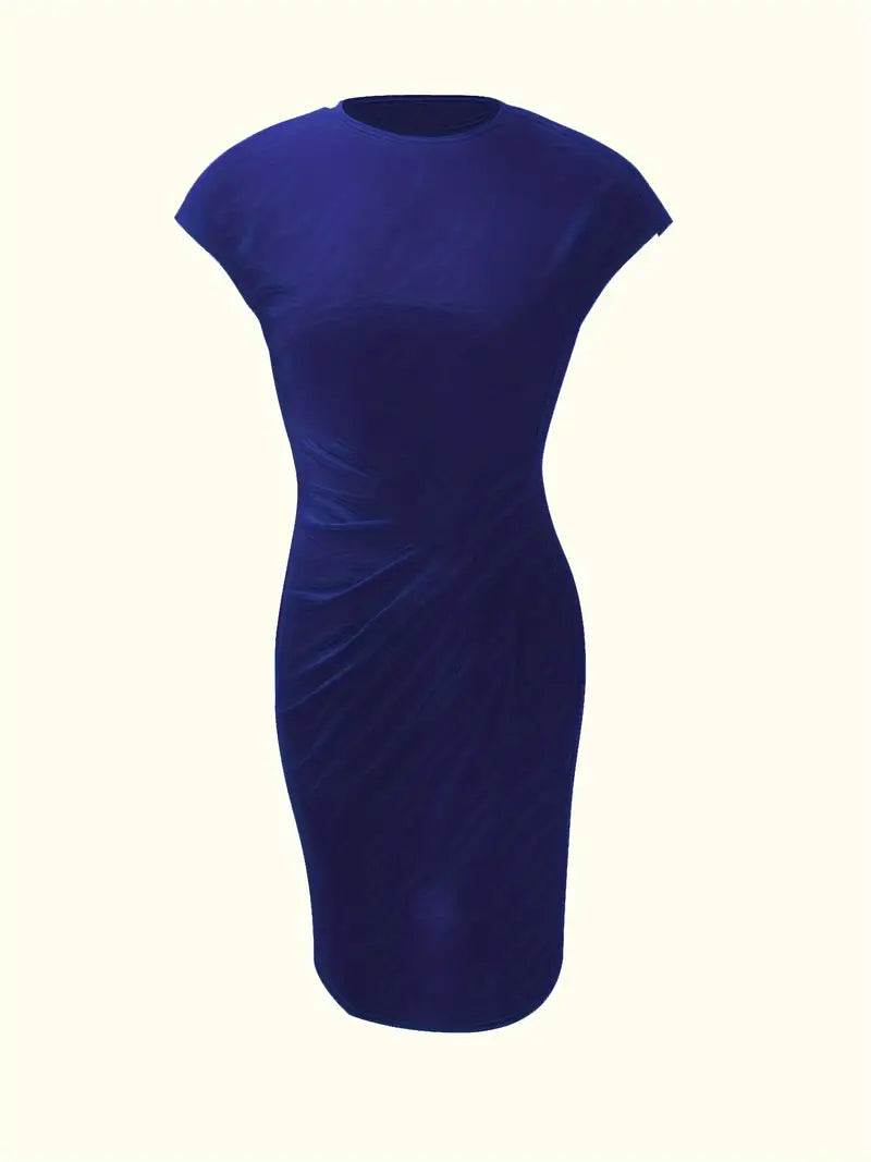Elegant Midi Dress For Women With Round Neck And Fitted Silhouette