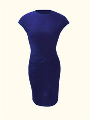 Elegant Midi Dress For Women With Round Neck And Fitted Silhouette