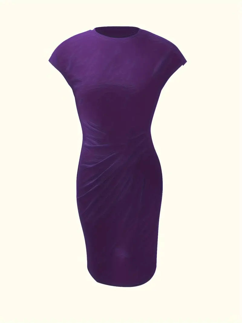 Elegant Midi Dress For Women With Round Neck And Fitted Silhouette
