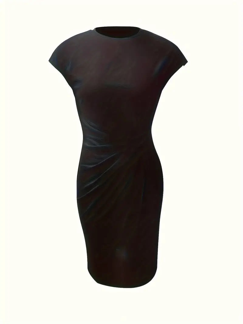 Elegant Midi Dress For Women With Round Neck And Fitted Silhouette
