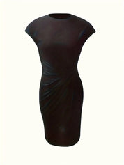 Elegant Midi Dress For Women With Round Neck And Fitted Silhouette