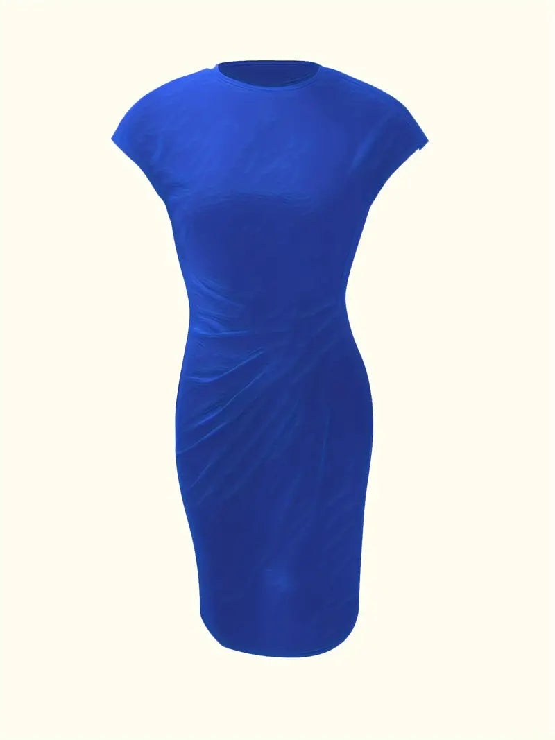 Elegant Midi Dress For Women With Round Neck And Fitted Silhouette