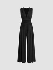 Women's Stylish Jumpsuit with Deep V-Neck and Wide Legs