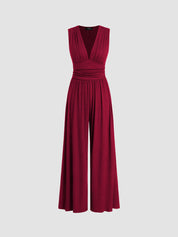 Women's Stylish Jumpsuit with Deep V-Neck and Wide Legs