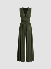 Women's Stylish Jumpsuit with Deep V-Neck and Wide Legs