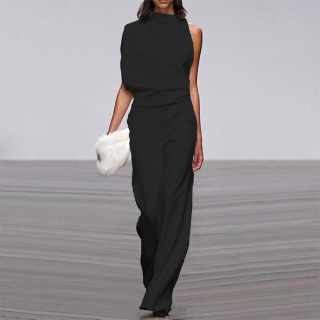 Women's Jumpsuit with High Neck and Open Back