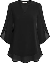 Women's Elegant Blouse with V-Neck and Wide Sleeves