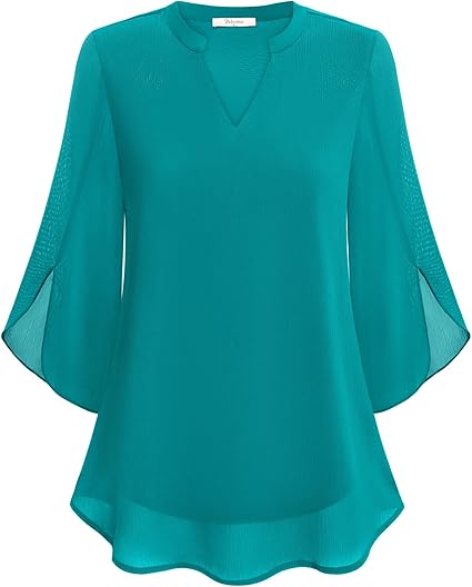 Women's Elegant Blouse with V-Neck and Wide Sleeves