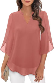 Women's Elegant Blouse with V-Neck and Wide Sleeves