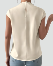 Elegant Women's Satin Top with Waterfall Neck and Sleeveless Design