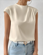 Elegant Women's Satin Top with Waterfall Neck and Sleeveless Design