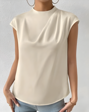 Elegant Women's Satin Top with Waterfall Neck and Sleeveless Design