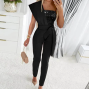 Elegant One-Shoulder Jumpsuit with Sequin Top for Women