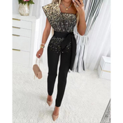 Elegant One-Shoulder Jumpsuit with Sequin Top for Women