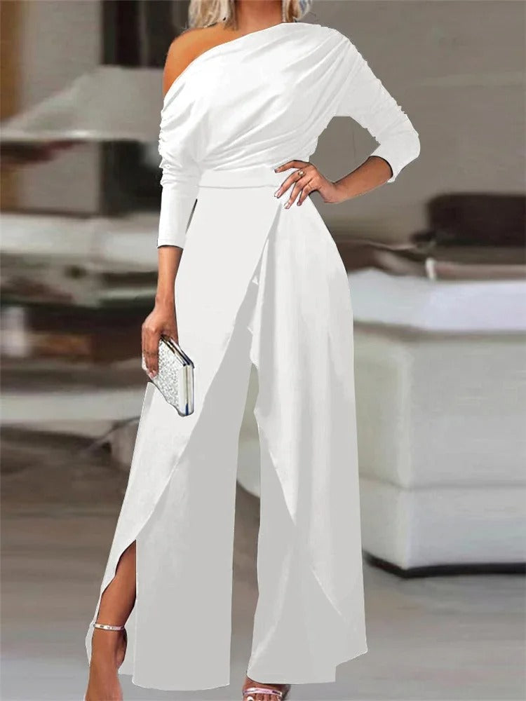 Elegant One Shoulder Jumpsuit for Women with Wide Legs and Slit