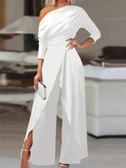 Elegant One Shoulder Jumpsuit for Women with Wide Legs and Slit