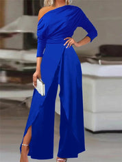Elegant One Shoulder Jumpsuit for Women with Wide Legs and Slit