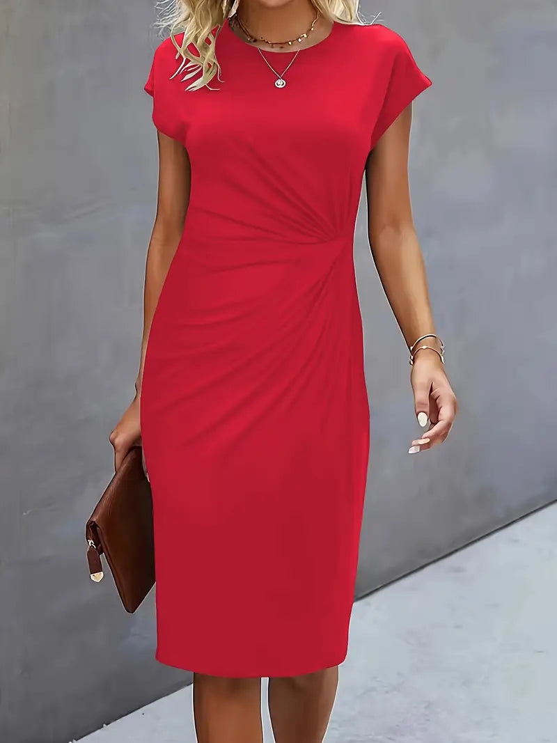 Timeless Midi Dress for Women with Tailored Fit and Ruching